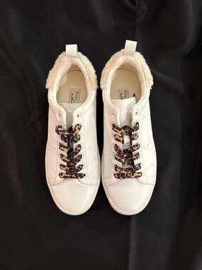 Vintage Havana Meadow White Sneakers with Leopard Laces and Faux Fur Trim Size 8